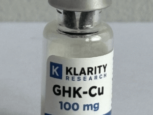 GHK-Cu 100mg lyophilised research compound vial with aluminium cap